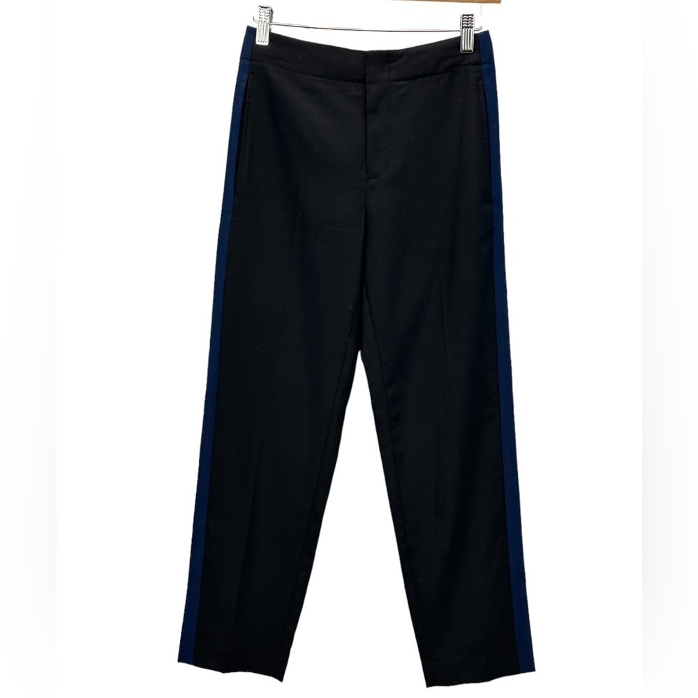 Club Monaco Ryanne Slim Leg CB Trouser Pants - Black /Blue Side Stripe - size 00